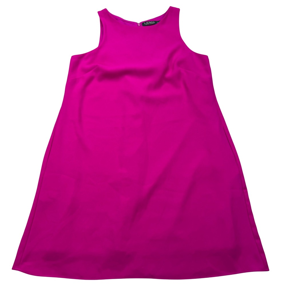 Lauren Ralph Lauren Vibrant Fuchsia Crepe Sleeveless Shift Dress 14 Pockets LRL